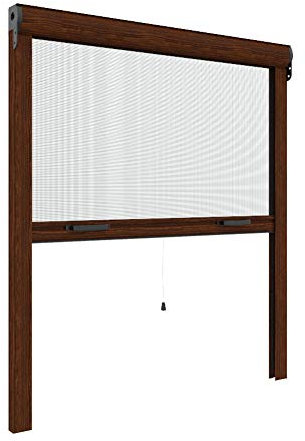 Zanzanet Zanzariera verticale per finestre 32 mm Mini ultra sottile su misura personalizzabile a rullo con molla telaio con profilo robusto e resistente in alluminio Made in Italy Noce Scuro