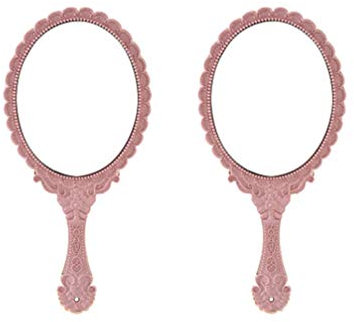 SOLUSTRE Vintage Retro Handspiegel Blumenspiegel Tragbar Oval Make up Spiegel mit Griff für Damen Mädchen Frauen Kosmetik Frisur Geburtstag Party Geschenk Silber 2 Stück