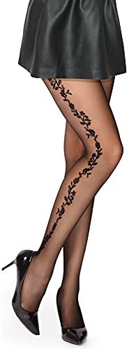 Merry Style Collant Fin Fantaisie à Motif Lingerie Sexy Sous-vêtements Femme MS 284 20 DEN (Noir, XL)