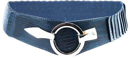 Glamexx24 Elastischer Damen Taillengürtel gürtel 6cm breiter Hüftgürtel mit silberner Ring (Schlange dunkelblau, Taillenweite 75cm-110cm)