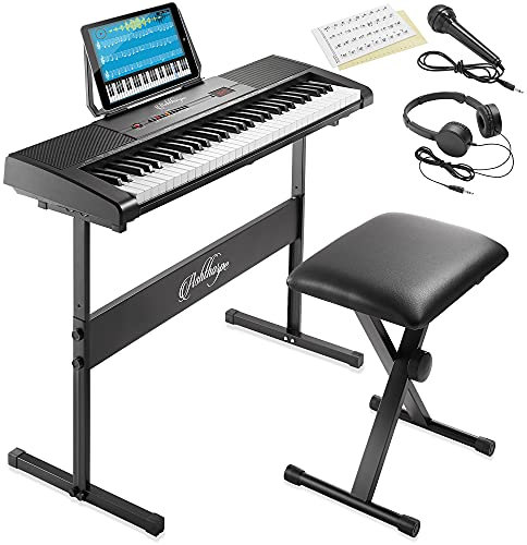 Ashthorpe Tastiera Elettronica Digitale 61 Tasti Pianoforte Kit per Principianti Con Supporto Banca Auricolare Microfono e Adesivi Tastiera