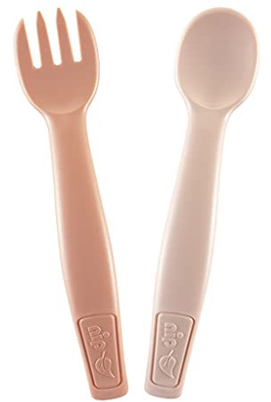nip Green Öko Baby- und Kinderbesteck ab 9 Monate, spülmaschinengeeignetes Besteckset Löffel & Gabel, BPA-frei, ohne Melamin, nachhaltig, Orange