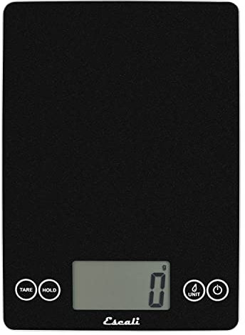 Escali 157BO Arti Glass Digital LCD Display Kitchen, Office, Baking Herb Scale w/Nutrition and Calorie Counting Feature, 15lb Capacity, 9 x 6.5 x .75, Black