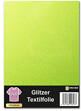 Finest Folia Siser Glitzer Textilfolie für Plotter 48 Farben Din A4 Bogen 30x20cm Plotterfolie auf Stoffe Kleidung T-Shirt Glitter Folie Flexfolie DIY Zubehör (1 Bogen, G0022 Neon yellow)