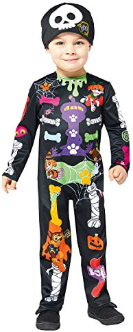 amscan - Kinderkostüm Skelett Paw Patrol, Jumpsuit mit Mütze, für Halloween, Karneval und Fasching