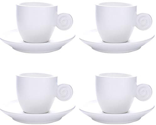 Tumblre Tasse à café Tasses à Expresso Lot de 4 avec soucoupes Assorties Tasses à café Italiennes en Porcelaine de qualité supérieure Tasse à café Turque (Blanc)