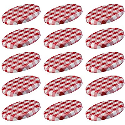 Westmark 15 Schraub-/Twist-Off-Deckel für Einmachgläser, rund, ø 82 mm, Weißblech, Rot-Weiß, Karriert, 409522E3