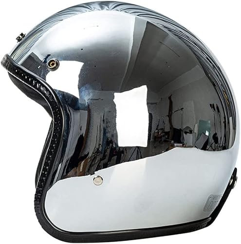 Ever TA Retro-Motorrad-Halbhelm, Deutscher Stil, Spiegel, Silber, Chrom, Vintage 3/4-Motorrad-Jethelm, Straßenpilot, Roller, Crusier, Moped, Elektro-Motorradhelm, Sommer (Size : M=(57-58cm))