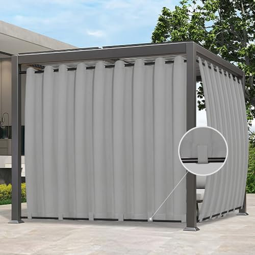 Easy-Going Outdoor-Vorhänge, wasserdicht, winddicht, wetterfest, für Terrasse, Cabana, Veranda, Pergola und Pavillon, mit Ösen oben und Laschen unten, 1 Paneel, 381 x 243,8 cm, Hellgrau