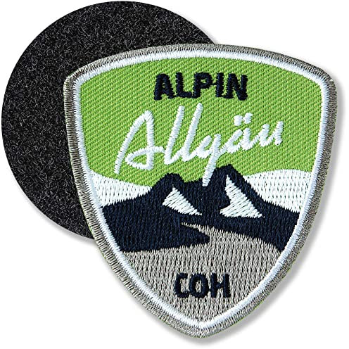 Allgäu Alpin Grün/Klett-Patch gestickt 61 x 55 mm/Klett Patch Patches Abzeichen Aufnäher Applikation zum aufkleben aufnähen auf Kleidung Rucksack Tasche/COH