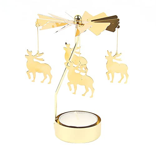 JAWSEU Goldener Drehbarer Kerzenhalter, Rotierendes Karussell-Teelicht, Vintage Kerzenständer für Abendessen, Hochzeit, Bar, Party - Zuhause Dekoration
