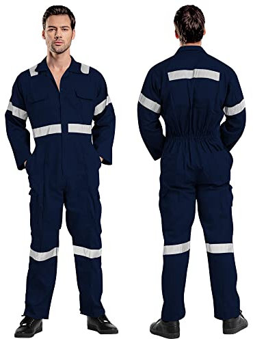 ProMaxFit Men's Long Sleeves Coverall Boiler Suit for Workshop Mechanics - Gray Color, 9 Sizes - Overall Cotton Blend Jumpsuit for Painters, gardeners, Welders and builders. (BLUE, M)