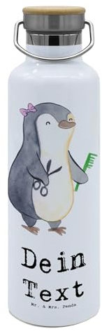 Mr. & Mrs. Panda Personalisierte Trinkflasche Friseurin Herz - Geschenke, Witzig, Mit Text, Spruch, Namen, Friseursalon, Lustig, Beruf, Flasche Gravur, Selbst Gestalten, Geschenk