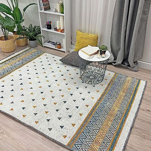 Alfa Rich 10,2 x 15,2 cm, gelber und blauer Teppich, skandinavische Baumwolle, weich, modern, waschbar, rechteckig