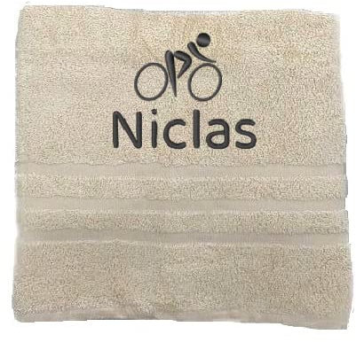 Personalisiertes Handtuch mit Namen Schön gestickter Sport Name Handbadetuch 100% Baumwollhandtuch Sportliche Motive Personalized Custom Towel with Name (140 x 70 cm, Radfahren)