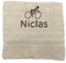 Personalisiertes Handtuch mit Namen Schön gestickter Sport Name Handbadetuch 100% Baumwollhandtuch Sportliche Motive Personalized Custom Towel with Name (140 x 70 cm, Radfahren)