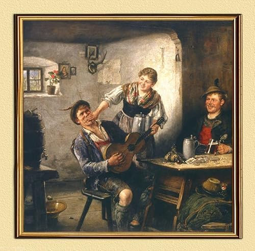 Alegre cuadro de caza redondo A. Müller-Lingke barril de cerveza LW Wilderer A2 652 enmarcado