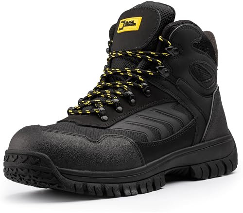 BLACK HAMMER Herren Sicherheitsstiefel S3 SRC Wildleder mit Stahlkappe & Zwischensohle Rutschfest und Antistatisch Breite Passform für Arbeitsstätten Entworfen für Stil und Komfort Beast (45 EU)