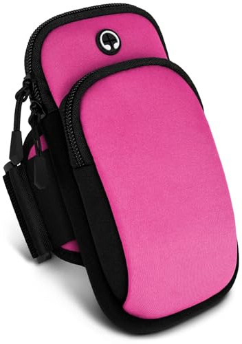 ONEFLOW Premium Sportarmband Handy Armband zum Joggen kompatibel mit Samsung Galaxy A34 5G | Lauftasche Smartphone Armtasche weich, 2 Fächer - Sport Handyhalterung Arm, Pink