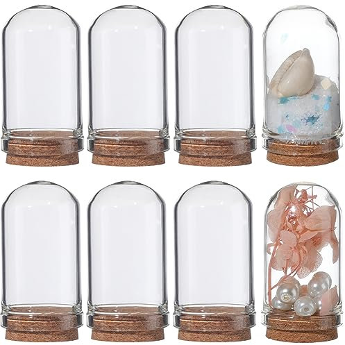 SUNNYCLUE 16 Stück 4,5 cm Glockenglocke Glasglocke Glaskuppel Vitrine Vitrine Display Kuppel mit Korkboden Display Aufbewahrungsbehälter Mini Glasflaschen für Home Party Hochzeit Geschenk Handwerk