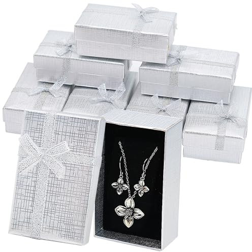 Fahibin 24 Stück Schmuck Box für Jubiläen, Karton Geschenkbox mit Schleife,Schmuck-Geschenkboxen-Set,leere Schmuckboxen für Ringe, Ohrringe und Halsketten