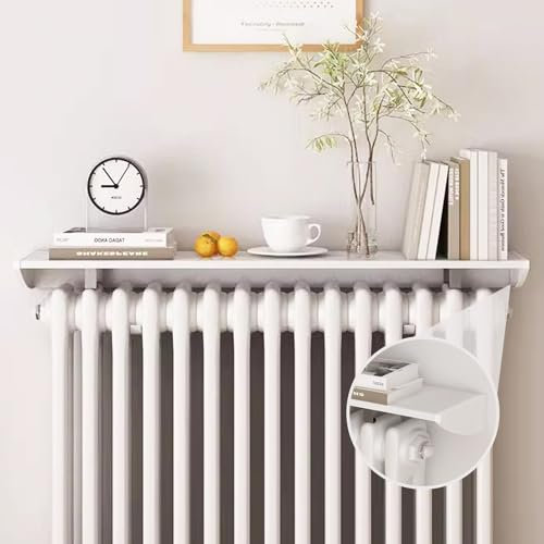 UVCMDUI Floating Radiator Shelf White, Aluminum Alloy Radiator Shelf No Drilling Modern Cabinet Top Length 25-170cm, Anti-Smoke Dust-Proof Radiator Shelves with 4.5cm Bracket,100cm