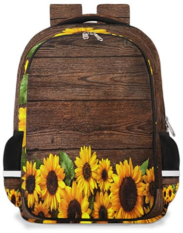 TropicalLife Sonnenblumen-Rucksack aus Holz, Schulrucksack, Büchertasche für Kinder, Mädchen, Jungen, Holzdruck, Rucksack, 22 l, Reisen, lässig, Laptop-Tasche, Tagesrucksack für Männer und Frauen,