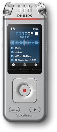 Philips DVT4115 Diktiergerät, Aufnahmegerät. MP3, HiFi Mikrofone mit Sembly AI zur Spracherkennung für mehrere Sprecher, Erstellung von Zusammenfassungen, Besprechungsprotokollen und to-Do-Listen