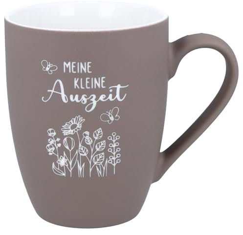 Spruchreif | Soft-Touch Tasse Taupe Meine kleine Auszeit – Beidseitig gravierte Tasse mit liebevollem Spruch | Geschenk für Freundinnen & Kolleginnen | 350 ml