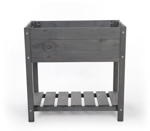 Zestri Hochbeet mit Ablage Grau | Comfort 78x40x78 cm aus Kiefernholz inkl. Pflanzfolie | Garten Terrasse Balkon | rechteckig Blumenkasten Kräuterbeet Frühbeet