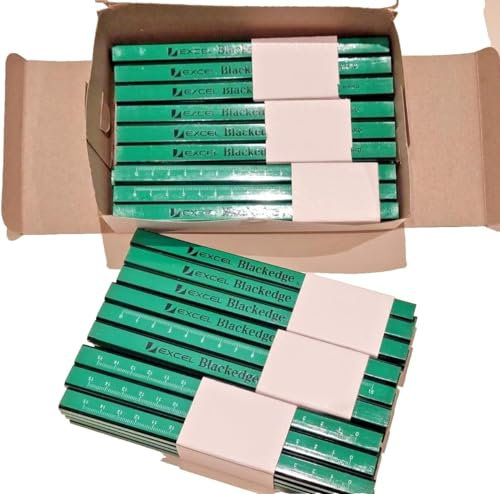 EXCEL Blackedge 72 Carpenter Pencils with Scale Marking, unsharped for Carpenters, Craftsmen, Builders and contractors for easy Marking & tracing with Hard Grade Green Colour