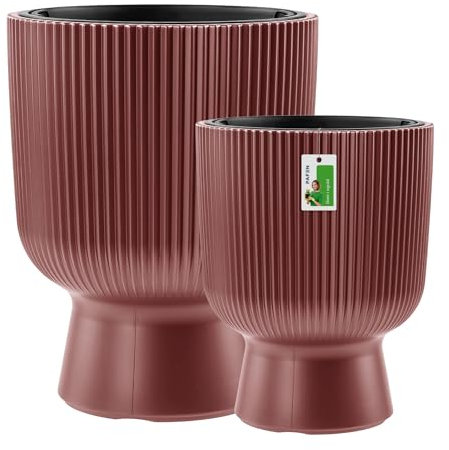 PAFEN Kunststoff Blumentöpfe auf einem Bein - Set 2 Großen 36 cm und 50 cm - Elegant Blumenkübel Übertopf Pflanztopf Pflanzkübel Für Innen Und Balkon Garten Pflanze | Farbe Marsala