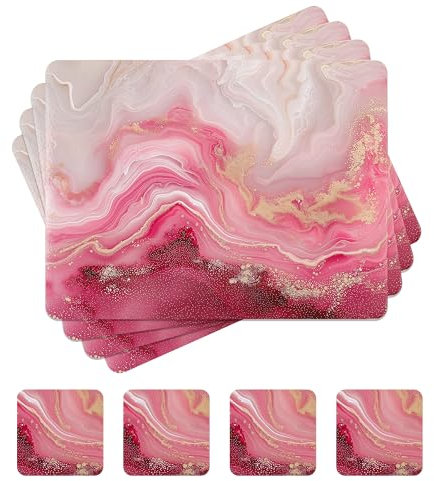 fanquare Platzsets für Esstisch mit Marmor Textur und weicher Korkunterlage - Hitzebeständige Tischsets, 4er Set, Rosa, 41x31cm inkl. Untersetzer