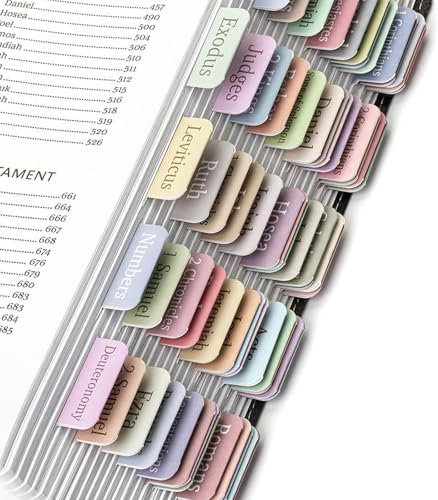 Bzzerumy Lot de 75 onglets bibliques laminés - Cadeaux chrétiens - Accessoires bibliques - Marqueurs bibliques à grande impression - Accessoires de journalisation - Index biblique rose
