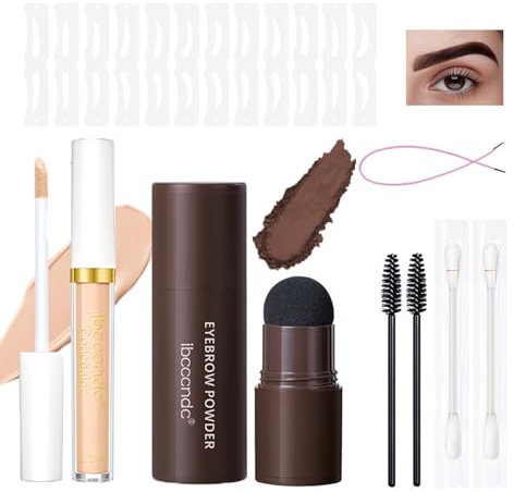 Augenbrauen Schablone Set, Wasserdicht Augenbrauenpuder, Augenbrauen Stempel mit Concealer, Lang Anhaltend Natürliche, Multifunktional Eyebrow Powder Stamp, für Augenbrauenfarbe Make-up(Naturbraun)