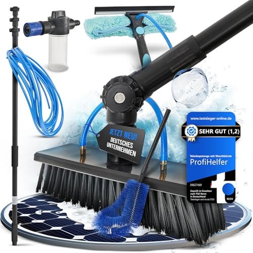 ProfiHelfer 4,6m Teleskop Waschbürste - Teleskopstiel ausziehbar [4-in-1 10-TLG.] Reinigungsset Teleskopstange Fensterreinigung Wintergarten Wasseranschluss PV Anlage Reinigung
