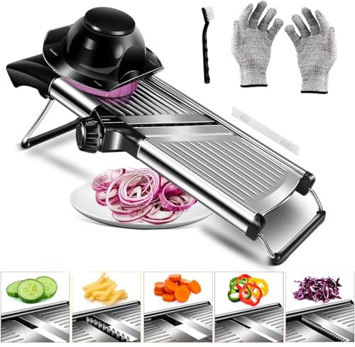 Mandoline Slicer,Mandoline Food Slicer for Kitchen,Mandolin,Vegetable Chopper,Adjustable Stainless Steel Veggie Onion Tomato Julienne Cutter with Cut-Resistant Gloves