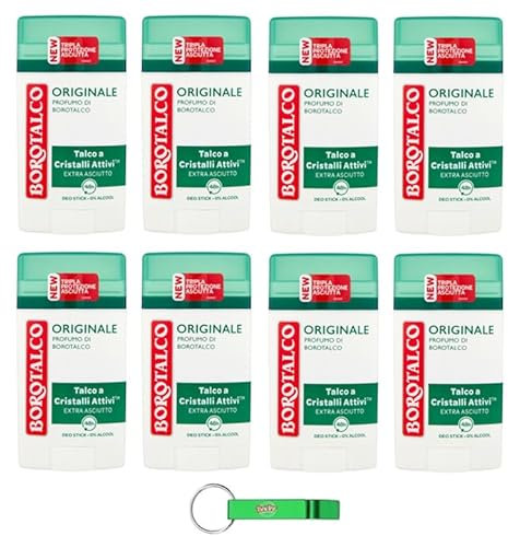 8x Borotalco Deodorante Deo Stick Originale,Dreifacher Schutz vor Schweiß und extra Trocken Effekt,40ml + Beni Culinari Kostenloser Schlüsselanhänger
