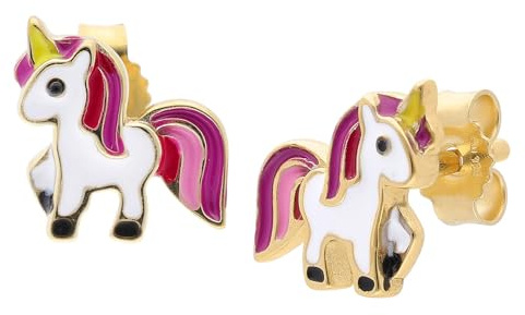 trendor Mädchen-Ohrringe Gold 333/8K Kinder-Ohrstecker mit Einhorn 68435 | liebevoller Ohrschmuck für Kinder, elegante Gechenkidee und modisches Accessoire