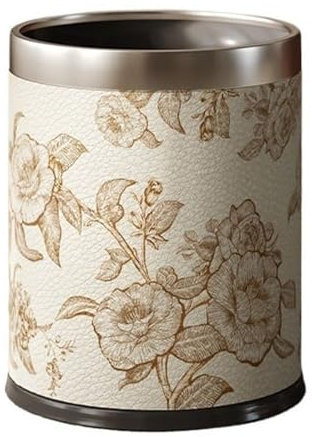 Shihan-2015 Poubelle Cuisine Poubelle Ronde Vintage, Poubelle Ouverte de 2,6 gallons, Poubelle Luxueuse en Cuir avec Seau intérieur for Salon, Chambre à Coucher, Bureau Poubelle/Poubelle Bin(Beige)
