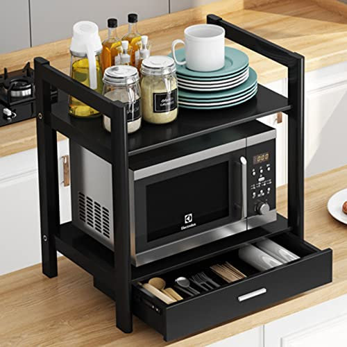 dsmsdre Estante para Horno De Microondas, Estante para Microondas, Organizador De Almacenamiento De Vajilla para Encimera, Soporte para Olla Arrocera para Organizador De Encimera,Black-3