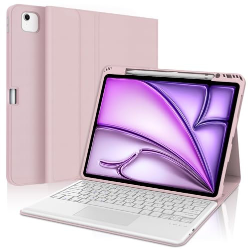 SENGBIRCH Coque pour iPad Air 13 (M3 2025/M2 2024) avec Pavé Tactile Clavier, AZERTY Français Trackpad Clavier Détachable sans Fil Bluetooth - Étui iPad Air 13, Rose Clair