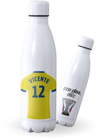 Botella de agua de Acero Inoxidable Personalizada equipo de Fútbol Barcelona. Botella termo personalizada deportiva. 700 ml Regalo Original para Aficionados del Futbol. (Cadiz)