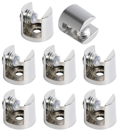 8 Stück Glasregalhalterung, 8mm-12mm Verstellbare Glasklemme Kleine Glasregal Klemmen Klemmbefestigung Zinklegierung für Holz- und Glasregal