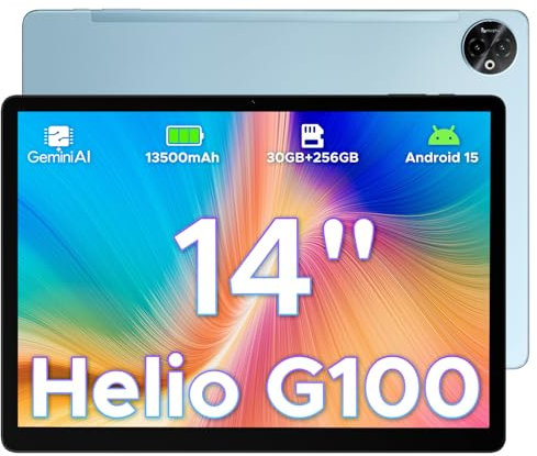 DOOGEE Tab E3 Max 14 Inch Tablet Android 15 Gaming Tablet 13500mAh Large Battery MTK G100 Octa-Core 32GB RAM+256GB ROM (2TB TF), 2.1K (2160 * 1440) Display 16MP+2MP+8MP 4G LTE/5G WLAN/GPS/GMS - Blue