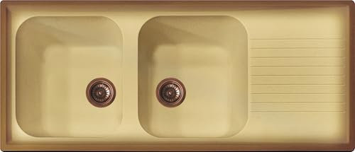 Lavello cucina Provenza terra di francia 116 x 50 cm 2 vasche con plilette rame e gocciolatoio Made in Italy