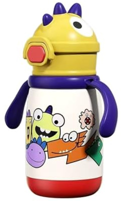 Sigdio Trinklernflasche Trinklernbecher Trinkflasche mit Strohhalm Kinder Edelstahl 380ml Auslaufsicher Kinder Thermosflasche BPA frei Jungen Mädchen doppelwandige für Kindergarten, Schule (Gelb)