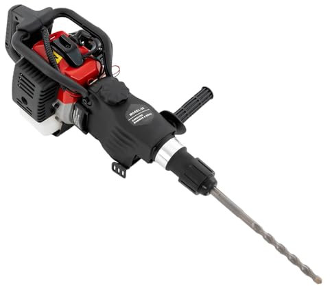 Martillo de demolición, 33 CC, 1000 W, frecuencia de impacto, 3200 min-1, 1,45 N.m/5300 rpm, con taladro, cincel puntiagudo y depósito de combustible