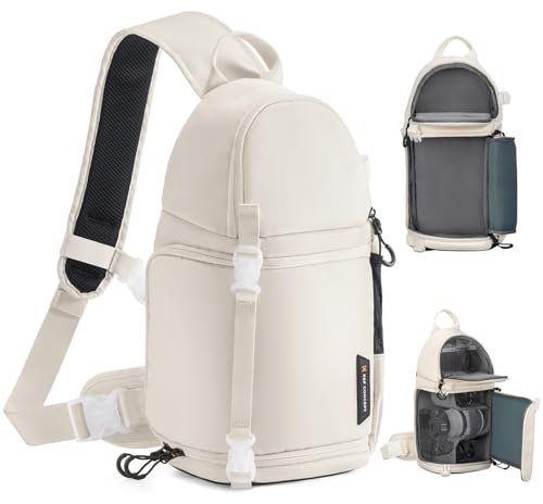 K&F Concept Camera Sling Bag Crossbody Bag Waterproof Camera Shoulder Backpack DSLR/SLR/Mirrorless Camera Case Photography Bags (White)