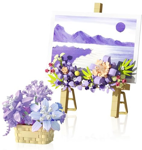 LEIMEND 558 Pièces Mini Bloc de Construction Violet Construction de Bouquet de Fleurs avec Panier de Fleurs Chevalet Blocs de Fleurs Cadeau d'anniversaire Ornement Décoration